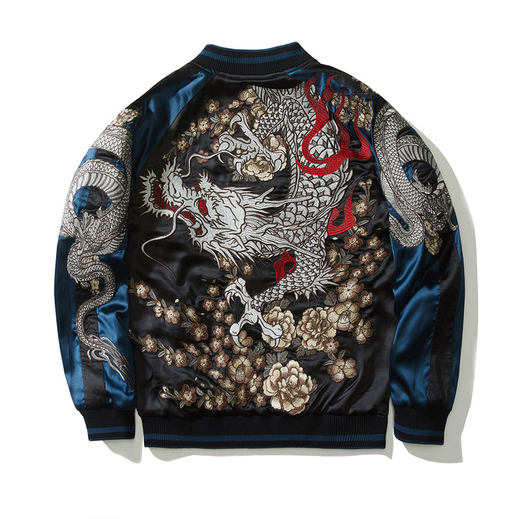 Huaxia Junpin Chinese style heavy industry embroidery flying dragon coiled dragon reproach jacket men's casual baseball uniform jacket B087