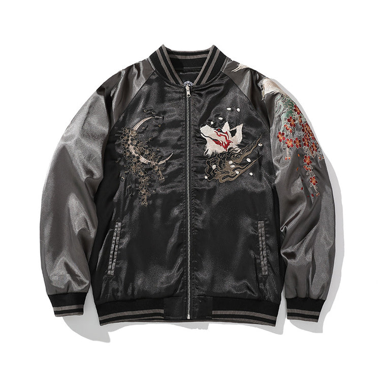 Cross-border autumn new trendy brand embroidery men's jacket nine-tailed fox embroidery heavy industry jacket baseball collar loose top couple