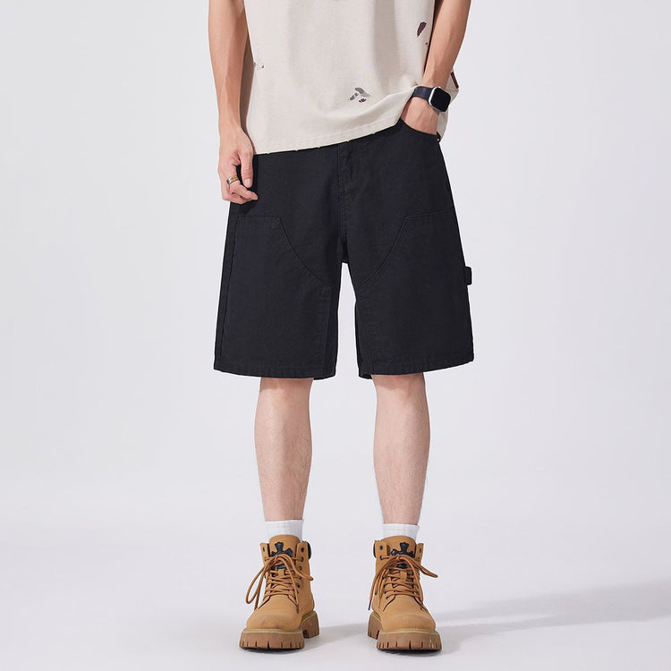 Shanggu Menswear summer new pure cotton trendy men's utility jeans, American vintage loose mid-rise shorts