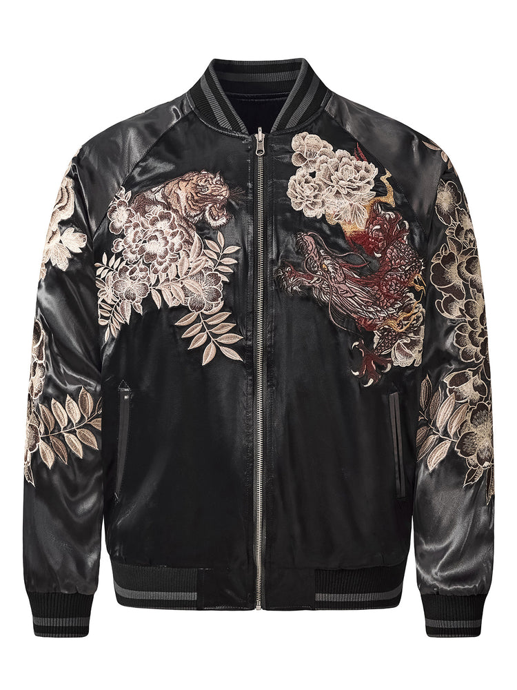 Huaxia Junpin Chinese style national tide heavy industry jacket casual national tide embroidery dragon tiger fighting baseball uniform jacket S108