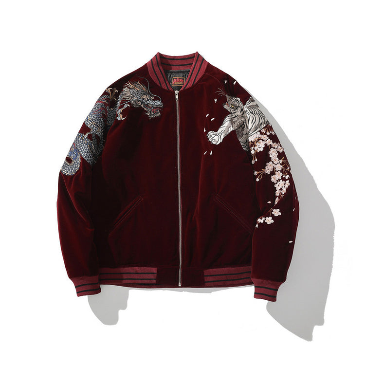 Cross-border Yokosuka Heavy Industry embroidered men's cotton jacket, Four Divine Beasts Dragon Vermilion Bird embroidered cotton jacket, personalized Chinese style