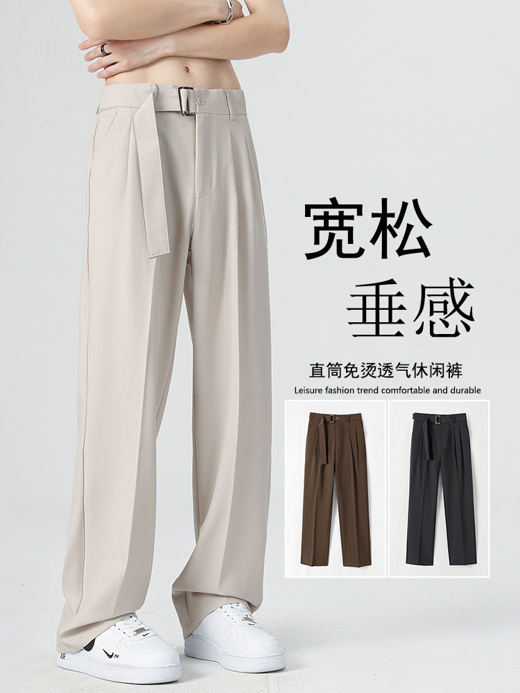 Spring and summer men's slacks men's straight loose men's trousers, high-quality trend, drape, anti-wrinkle suit pants men