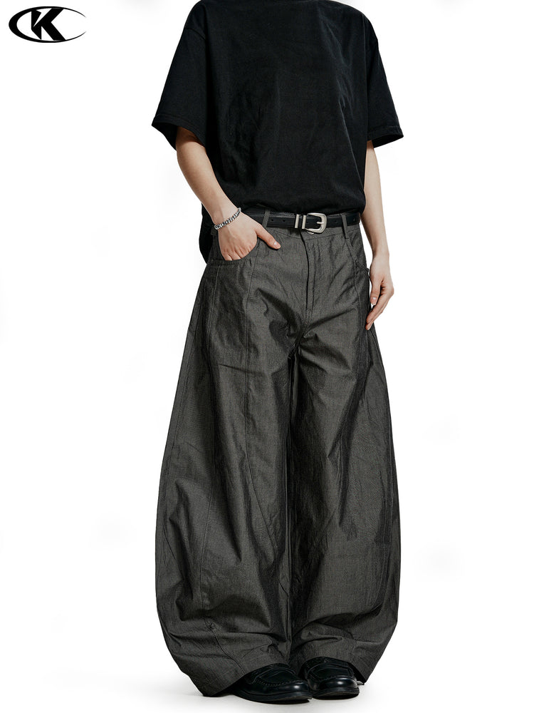 11KN American retro cotton scimitar cargo pants for men and women with a loose sense of design and casual slimming wide-leg silhouette trousers