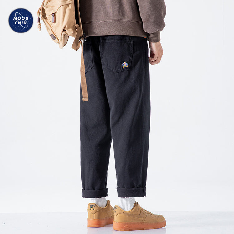 Muqiu Menswear | Spring and Autumn New American Loose Straight-Leg Work Pants for Men's Casual Pure Cotton Vintage Wide-Leg Casual Pants