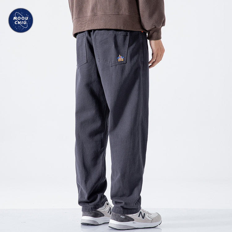 Muqiu Menswear | Spring and Autumn New American Loose Straight-Leg Work Pants for Men's Casual Pure Cotton Vintage Wide-Leg Casual Pants