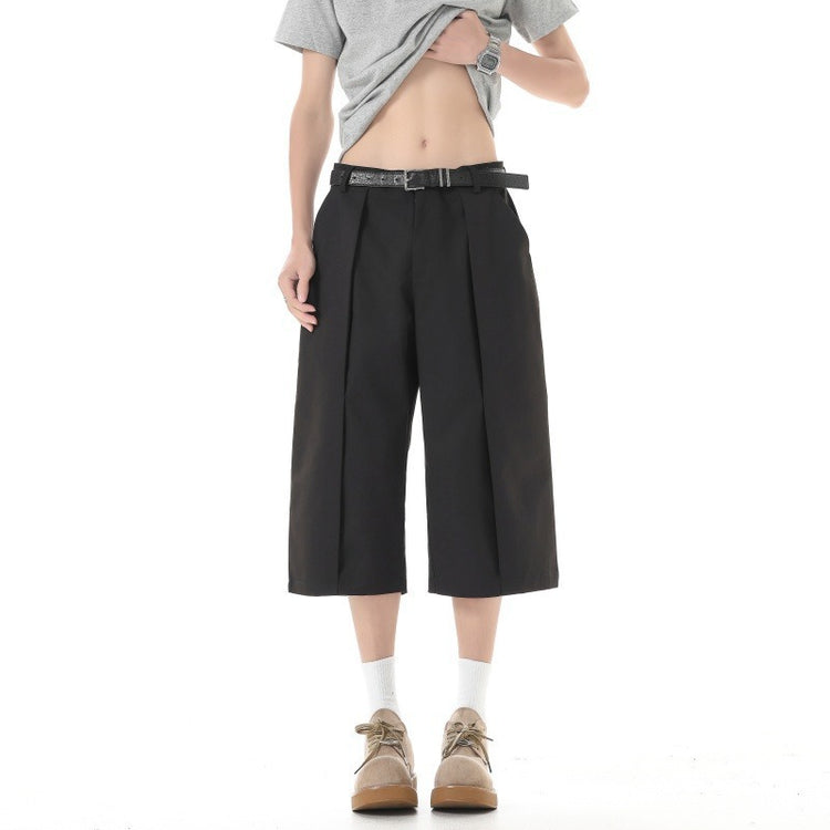 Versatile new wide-leg suit shorts for men, spring/summer 2026 new high-waisted drape, loose seven-quarter straight-leg pants