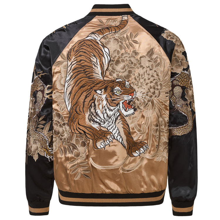 Heavy Embroidery - Reversible SUKAJAN Dragon Tiger Descending the Mountain heavy-duty embroidered Chinese-style jacket Yokosuka Silk Kasho