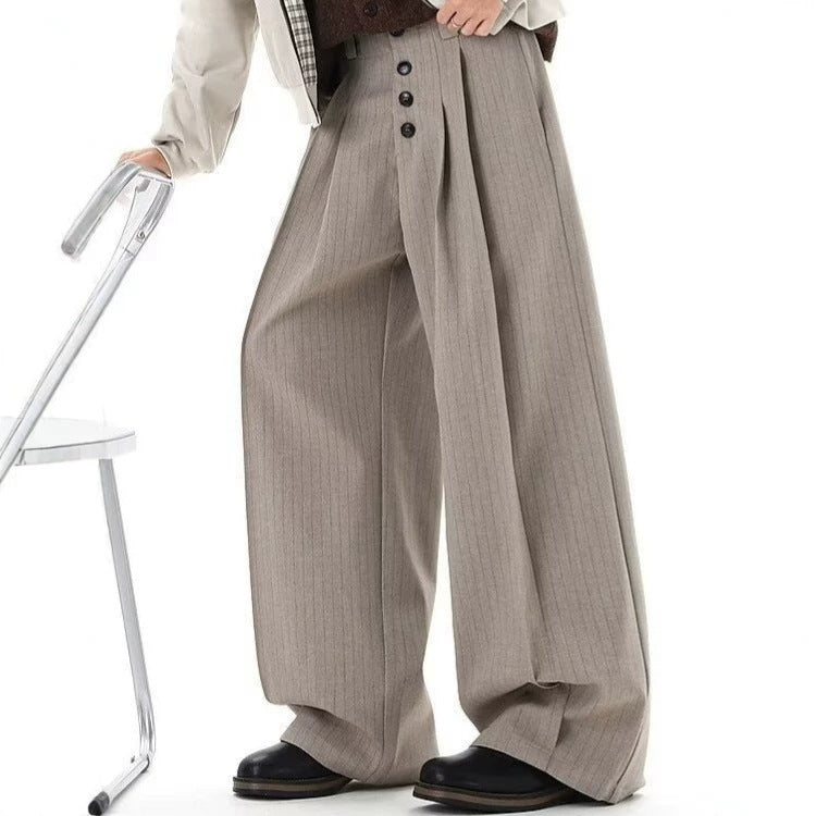American high-end striped drape straight-leg dress pants for men, vintage long breasted versatile old money couple's casual pants