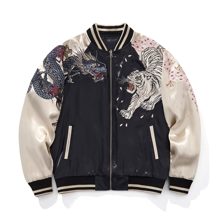 Huaxia Junpin Chinese style national tide heavy industry jacket national tide dragon tiger four mythical beast embroidery baseball uniform jacket S131