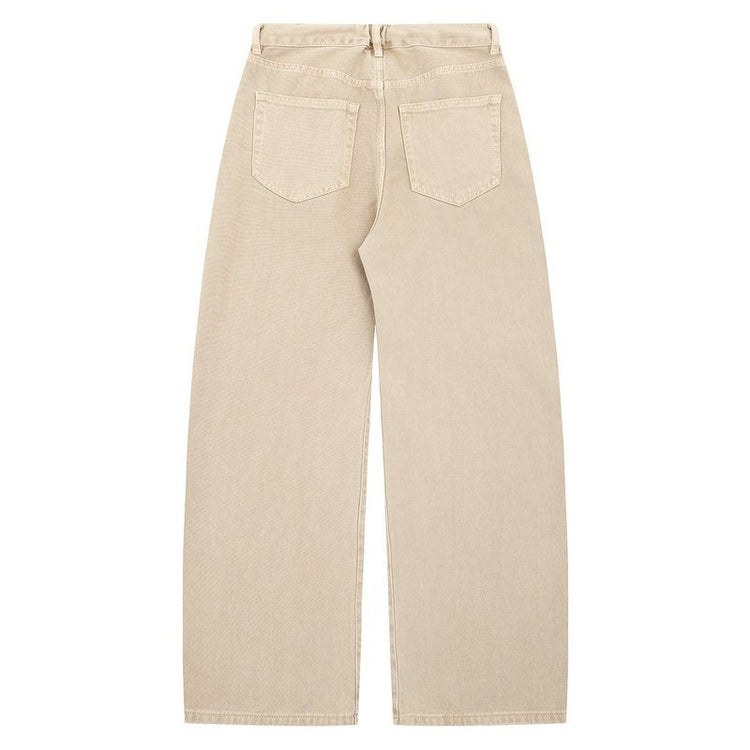 Pleated wide-leg jeans, khaki color distressed washed loose drape cut trendy brand high street style long pants for men
