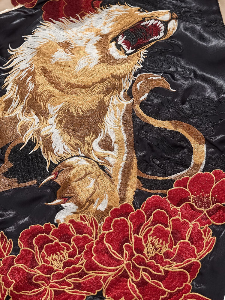 Huaxia Junpin China Trend Heavy-Duty Jacket National Trend Nine-Tailed Fox Lion King Embroidered Baseball Jacket S159