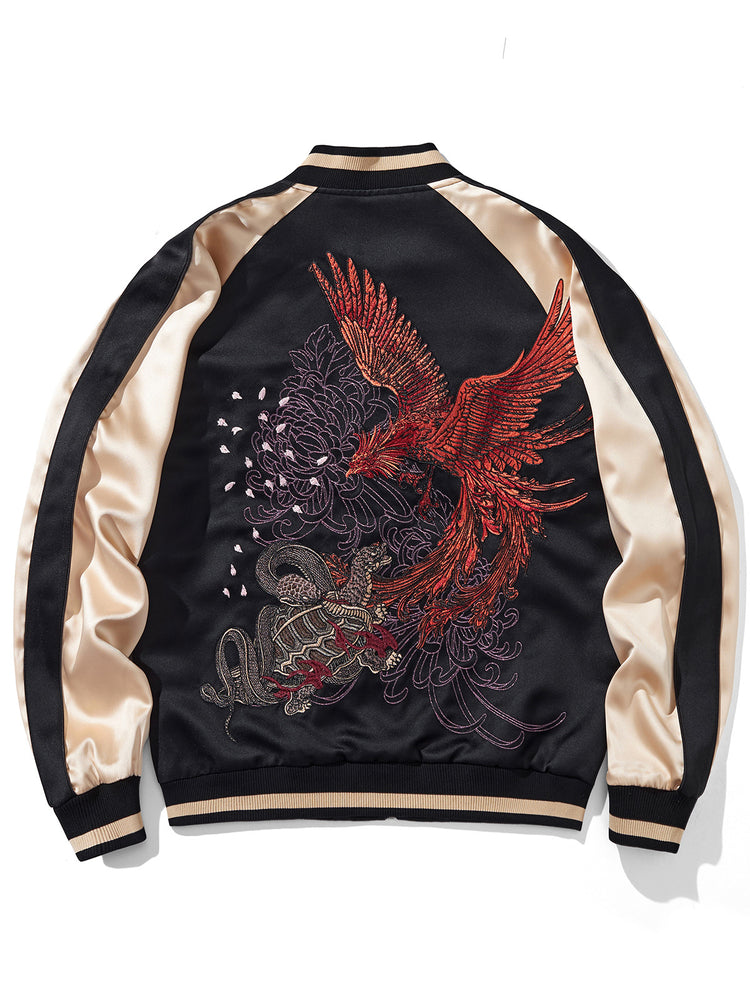 Huaxia Junpin Chinese Style Guochao Heavy Industry Embroidered Four Spirit Beasts Jacket Men's Casual Baseball Jacket Couple B014