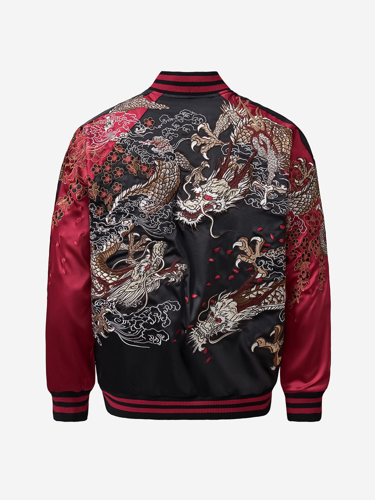 Huaxia Junpin, Chinese style, national tide, heavy industry embroidery, mythical beast, flying dragon, group of dragons, jackets, men's casual baseball uniforms, jackets