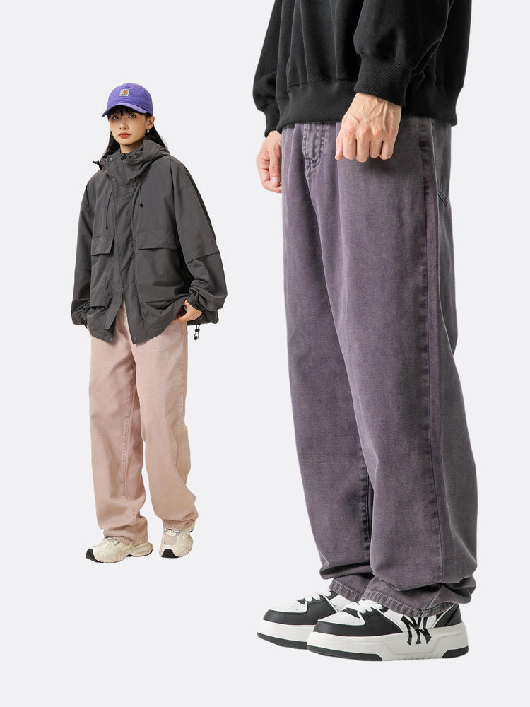 Black Fleet heavyweight casual American vintage washed workwear classic pants, comfortable straight-leg slightly loose jeans