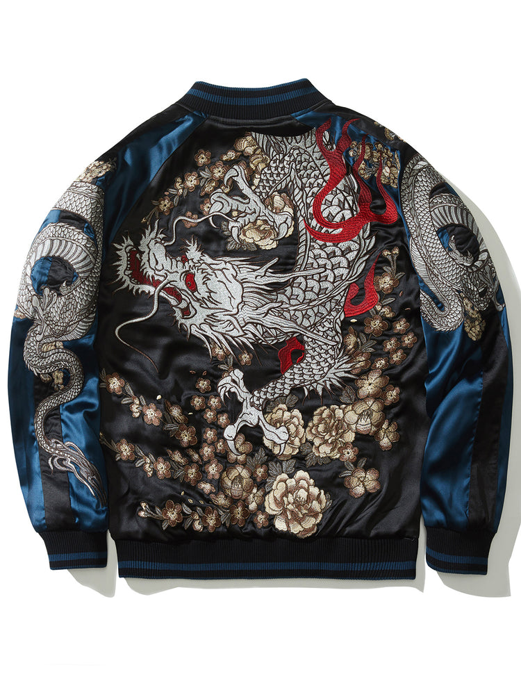 Huaxia Junpin Chinese style heavy industry embroidery flying dragon coiled dragon reproach jacket men's casual baseball uniform jacket B087