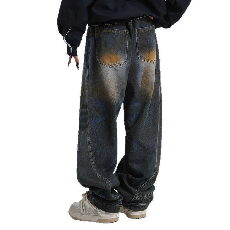 American-style inverted silhouette jeans for men, spring/autumn 2026, curved blade wide-leg high street stylish high-end vibe pants