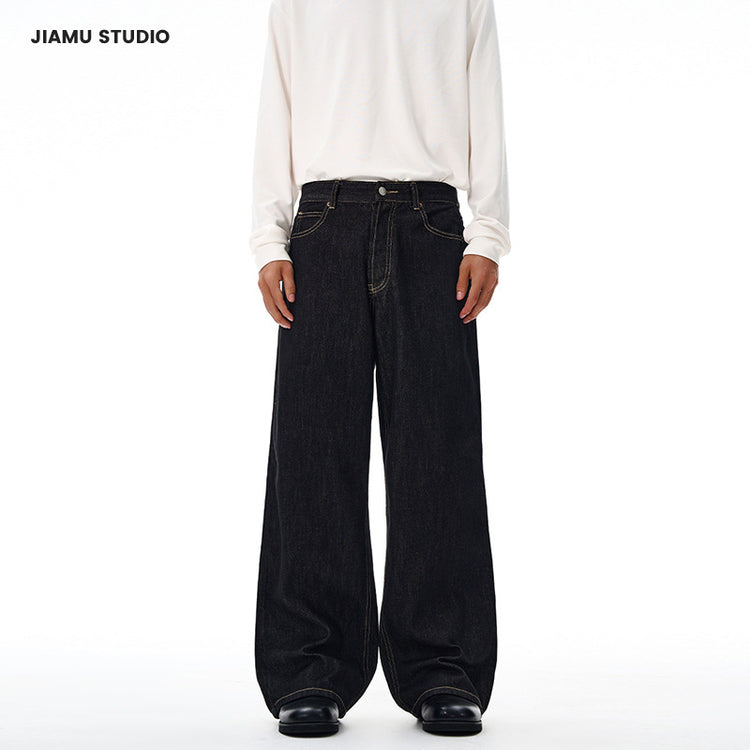 JIAMU red ear denim American high street baggy jeans unisex wide-leg jeans for men and women loose straight