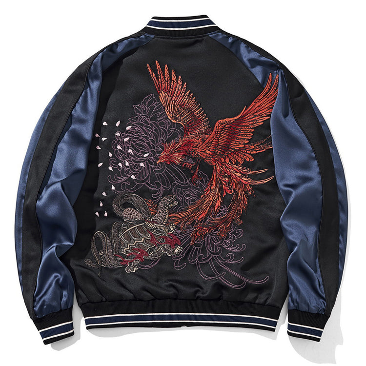 New heavy industry embroidered jacket, national tide mythical beast phoenix raglan sleeve baseball uniform men's and women's Yokosuka street jacket