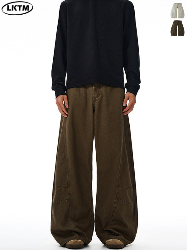LKTM Men's American Deconstruction Distressed Wide-leg Scimitar Slacks Men's and Women's Trendy Brand Loose Design Floor-length Pants