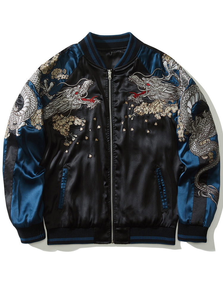 Huaxia Junpin Chinese style heavy industry embroidery flying dragon coiled dragon reproach jacket men's casual baseball uniform jacket B087