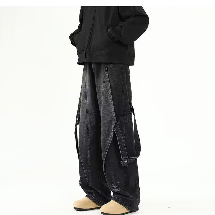 Retro deconstructed ripped cargo jeans for men and women new spring summer premium vibe distressed washed straight pants