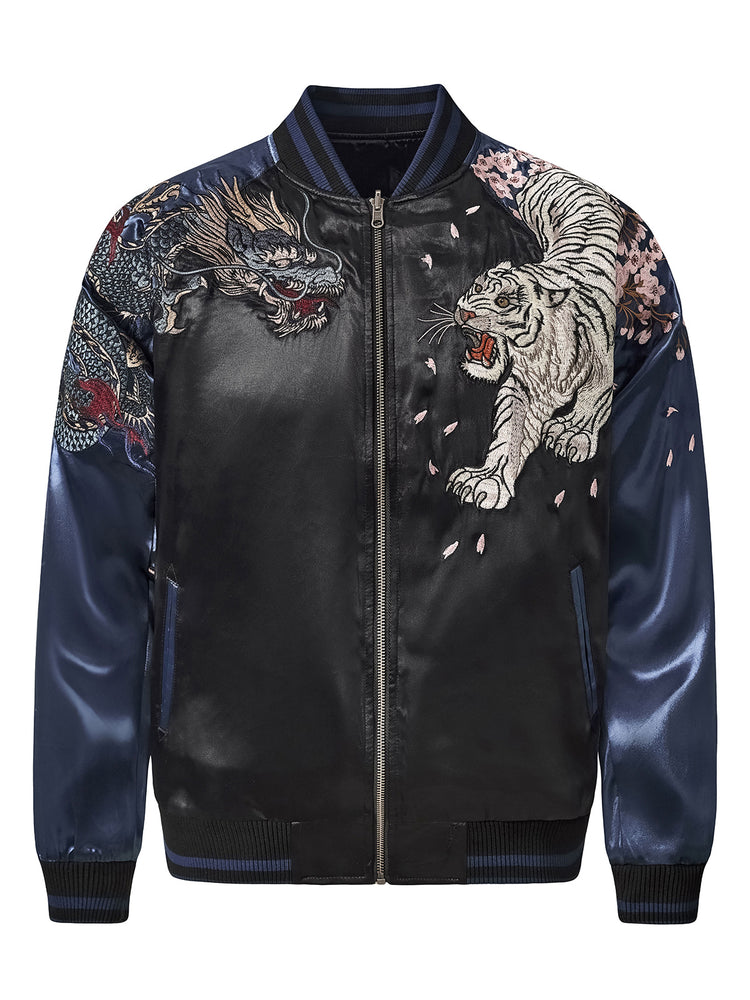 Huaxia Junpin Chinese style national tide heavy industry jacket national tide dragon tiger four mythical beast embroidery baseball uniform jacket S131