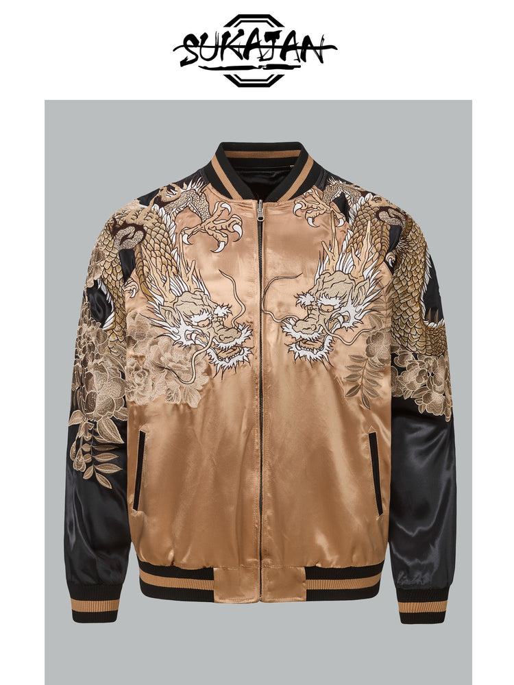 Heavy Embroidery - Reversible SUKAJAN Dragon Tiger Descending the Mountain heavy-duty embroidered Chinese-style jacket Yokosuka Silk Kasho