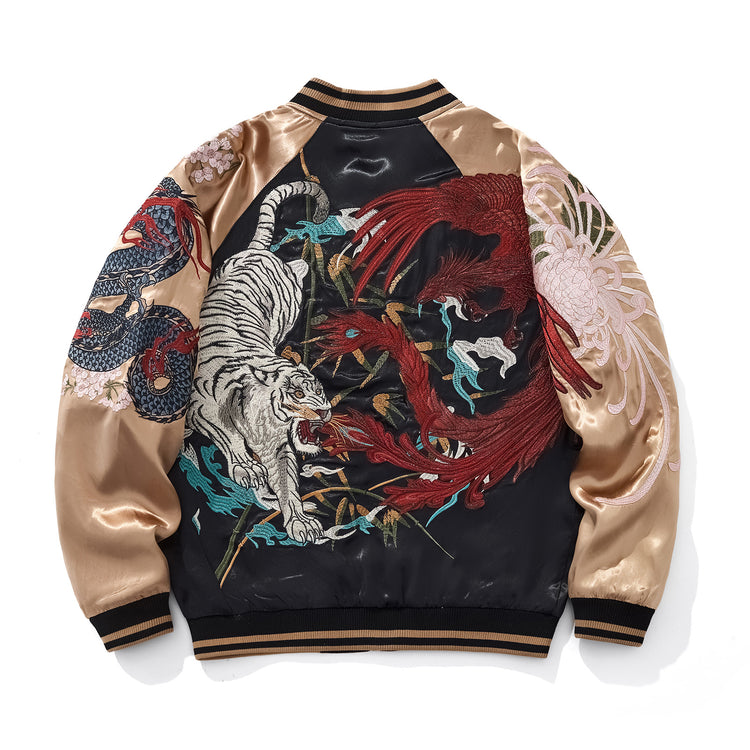 Huaxia Junpin Chinese style national tide heavy industry jacket national tide dragon tiger phoenix mythical beast embroidery baseball uniform jacket S132