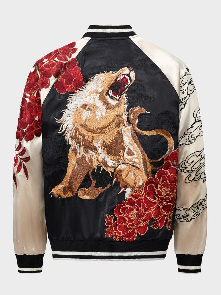 Huaxia Junpin China Trend Heavy-Duty Jacket National Trend Nine-Tailed Fox Lion King Embroidered Baseball Jacket S159