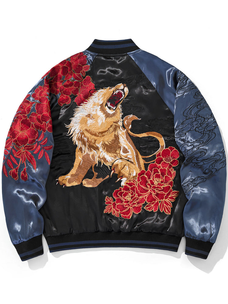 Huaxia Junpin China Trend Heavy-Duty Jacket National Trend Nine-Tailed Fox Lion King Embroidered Baseball Jacket S159