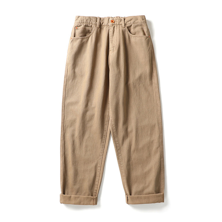 Muqiu Menswear | Spring and Autumn New American Loose Straight-Leg Work Pants for Men's Casual Pure Cotton Vintage Wide-Leg Casual Pants