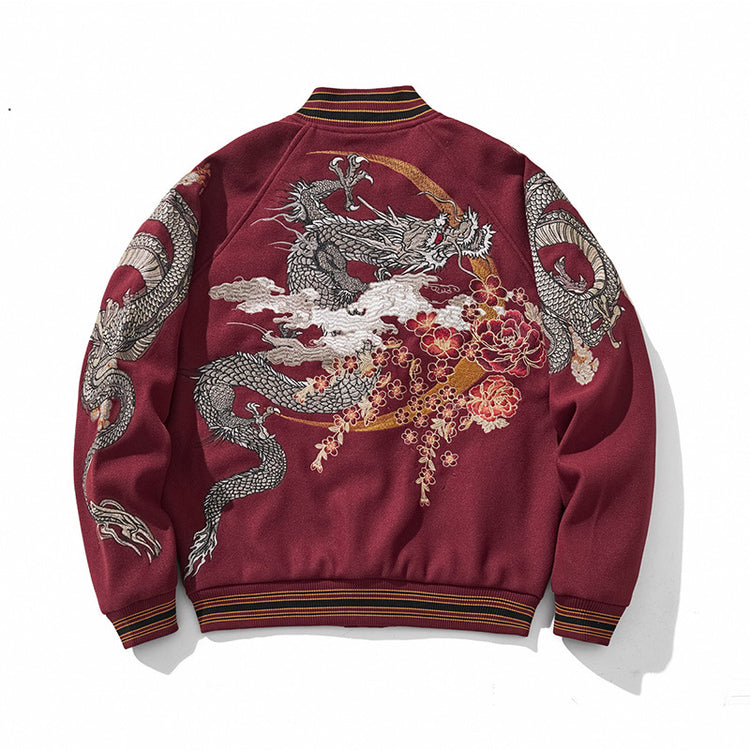 Cross-border new Chinese style heavy industry dragon pattern embroidered woolen jacket, baseball jacket, men's national style thick style for autumn and winter