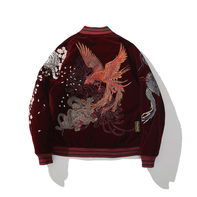 Cross-border Yokosuka Heavy Industry embroidered men's cotton jacket, Four Divine Beasts Dragon Vermilion Bird embroidered cotton jacket, personalized Chinese style