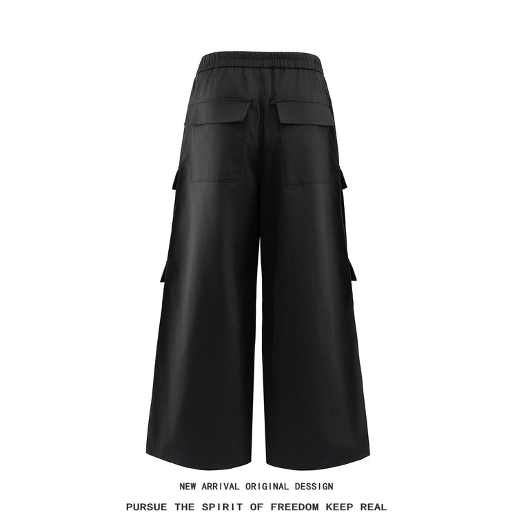 Dark RO Style 26 New Large Pocket Zipper Workwear Design Elastic Waist American Loose Wide-Leg Casual Pants