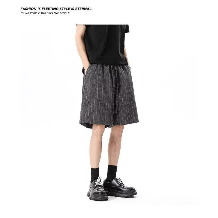Striped dress pants shorts for men, summer 2026 new trendy brand loose casual sports men's five-point pants, dark gray