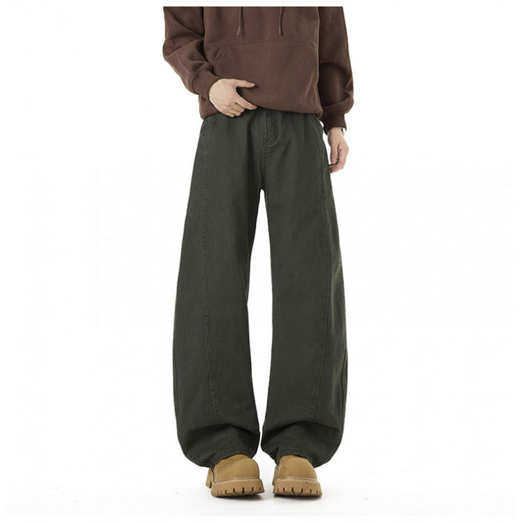 Washed Curved Knife Men's Spring/Summer New Loose Wide-Leg Floor-Length Wash-Down Long Pants -