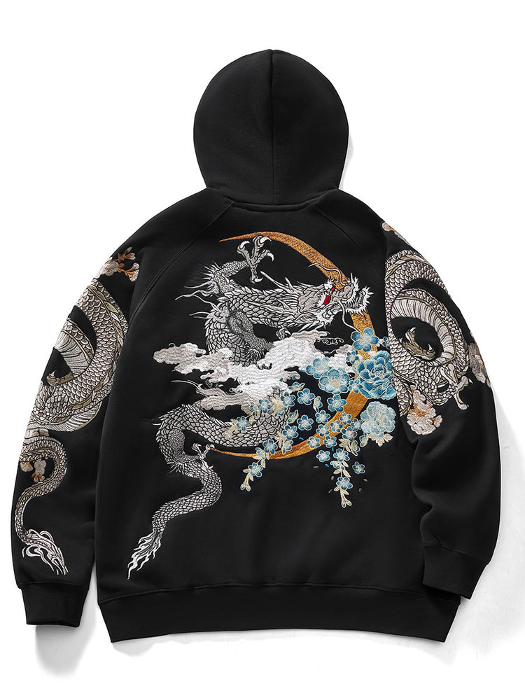 Huaxia Junpin Heavy Industry embroidery Chinese style dragon and phoenix embroidery hooded pullover couple sweatshirt trendy brand jacket 19045