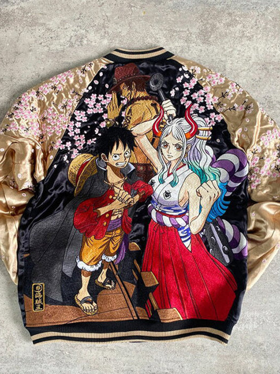 Japanese Wado Yokosuka embroidered reversible jacket ONE PIECE One Piece anime collaboration Luffy Spring and Autumn