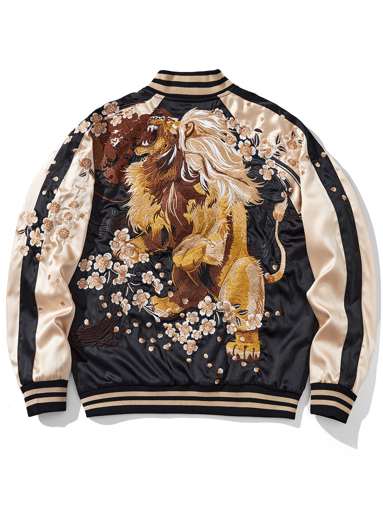 Huaxia Junpin Chinese style national tide heavy industry embroidery Lion King couple jacket casual baseball uniform jacket B078