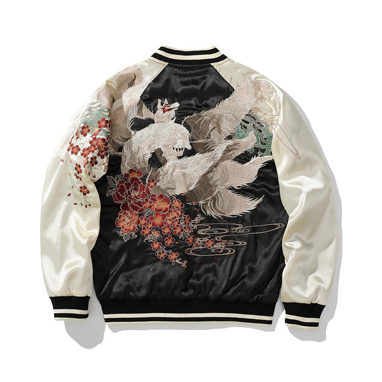 Cross-border autumn new trendy brand embroidery men's jacket nine-tailed fox embroidery heavy industry jacket baseball collar loose top couple