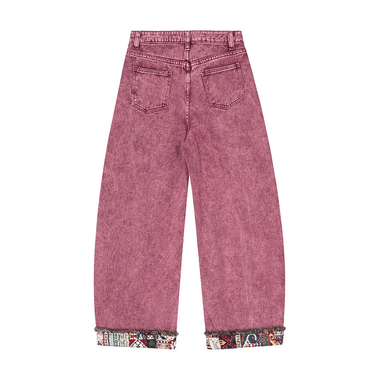 Contrasting patch patchwork scimitar jeans men's loose high street ins trendy brand ruffian wash water wide-leg long pants