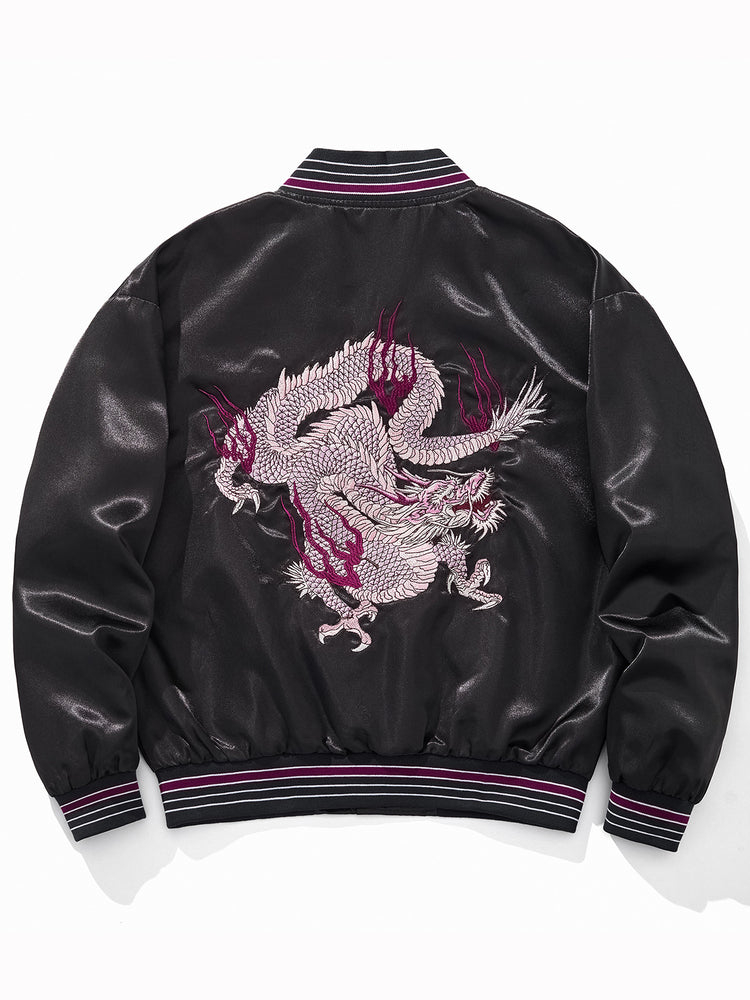 Huaxia Junpin Chinese style national tide embroidery auspicious cloud purple fire dragon jacket men's casual baseball uniform jacket A093