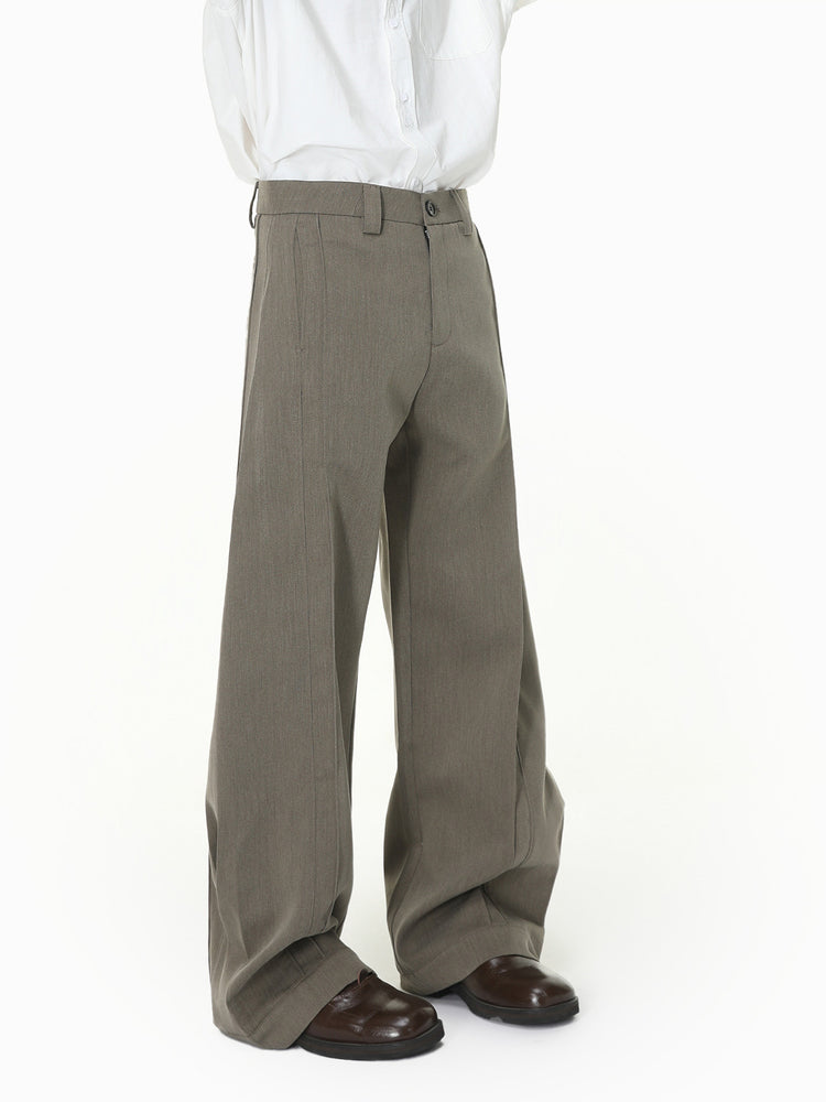 MTLCLOTHES Men's Wear | Korean Style Solid Color Minimalist Versatile Everyday Fashion Wide-Leg Pleated Curved Knife Casual Dress Pants