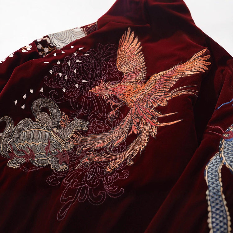 Cross-border Yokosuka Heavy Industry embroidered men's cotton jacket, Four Divine Beasts Dragon Vermilion Bird embroidered cotton jacket, personalized Chinese style