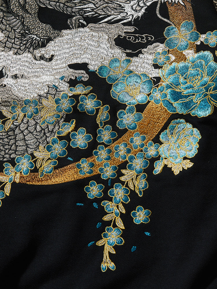 Huaxia Junpin Heavy Industry embroidery Chinese style dragon and phoenix embroidery hooded pullover couple sweatshirt trendy brand jacket 19045