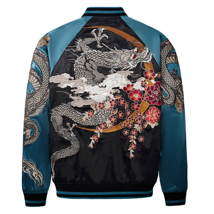 Yuelong heavy embroidered jacket jacket baseball uniform satin Yokosuka trendy brand spring and autumn satin color blocking Chinese style