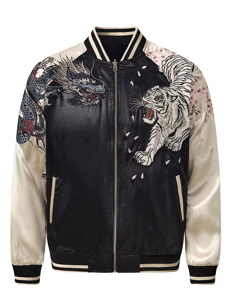Huaxia Junpin Chinese style national tide heavy industry jacket national tide dragon tiger four mythical beast embroidery baseball uniform jacket S131