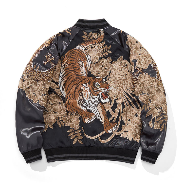Huaxia Junpin Chinese style national tide heavy industry jacket casual national tide embroidery tiger down the mountain baseball uniform jacket S105