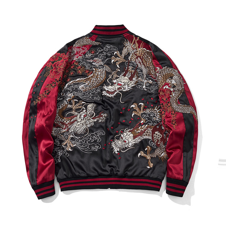 Huaxia Junpin, Chinese style, national tide, heavy industry embroidery, mythical beast, flying dragon, group of dragons, jackets, men's casual baseball uniforms, jackets