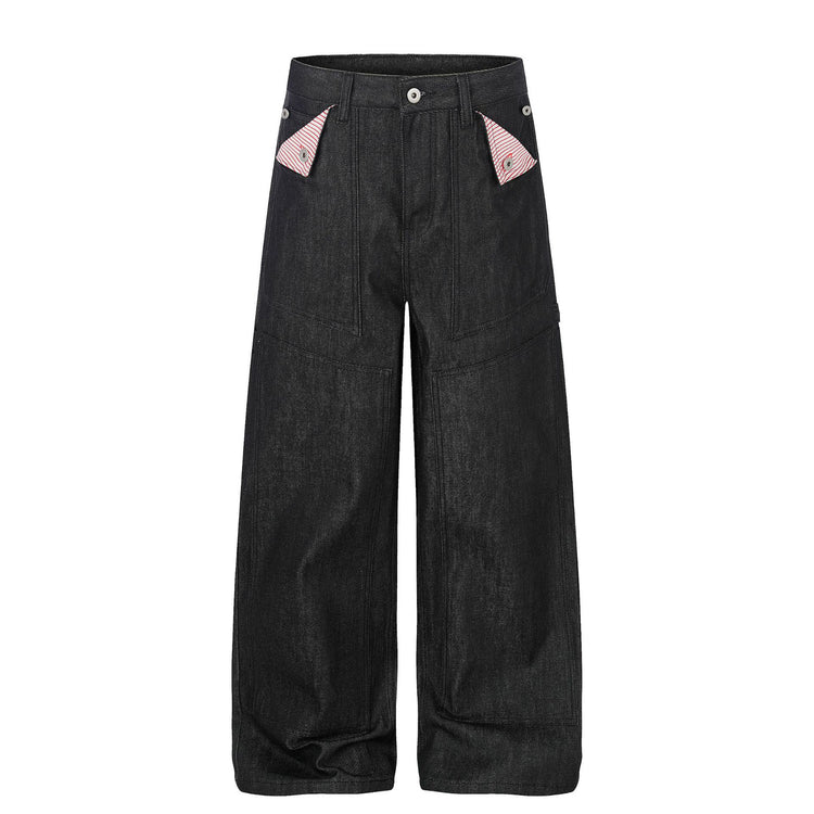 G60030 High Street American Unisex Natural Cow Color Premium Flap Pocket Design Men's Loose Jeans